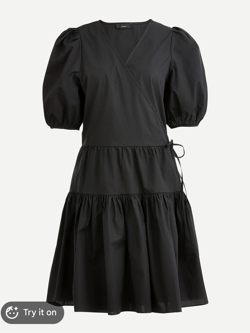 J. Crew Black Puff-Sleeve Tiered Wrap Mini Dress